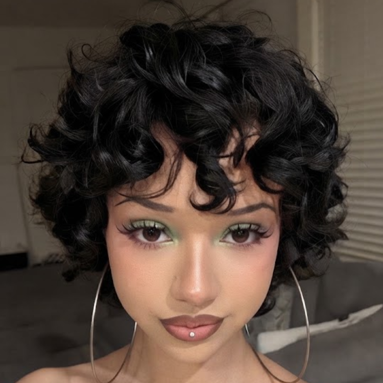 Short Jet Black Pixie Cut Wig - Voluminous Springy Curls - Glueless Natural Look - Rafarada