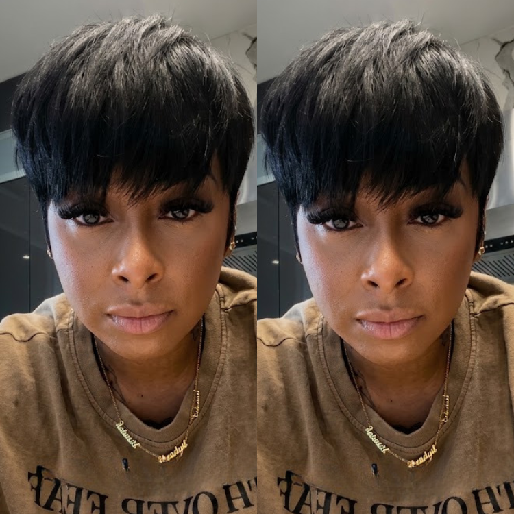 Jet Black Short Layered Pixie Cut Wig with Feathered Waves and Wispy Bangs for Women- Rafarada