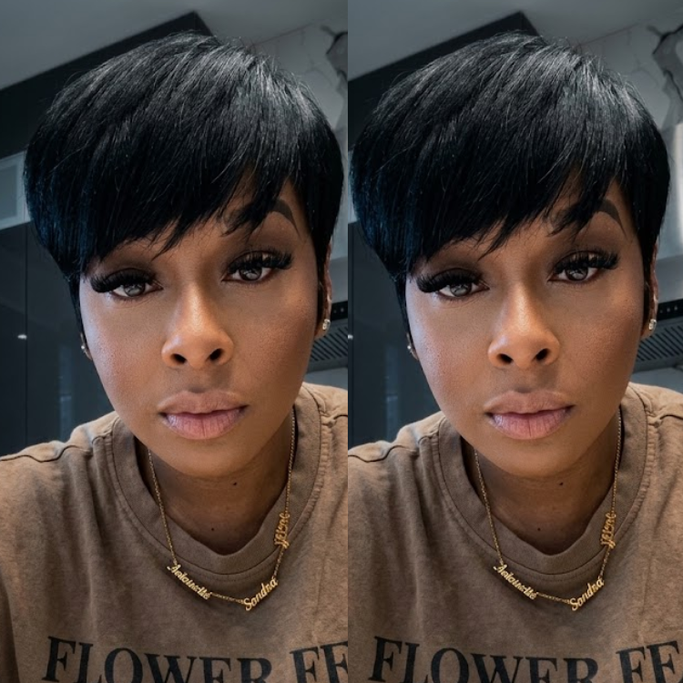 Jet Black Short Layered Pixie Cut Wig with Feathered Waves and Wispy Bangs for Women- Rafarada