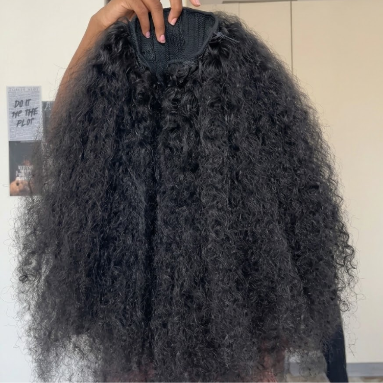 Natural Black 4B 4C Afro Kinky Blowout Human Hair Drawstring Ponytail Hair Extensions - Rafarada