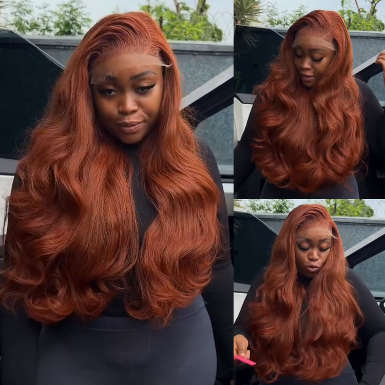 Radiant Auburn Body Wave Human Hair Wig - High-Definition Glueless Frontal for a Natural, Bouncy Look- Rafarada