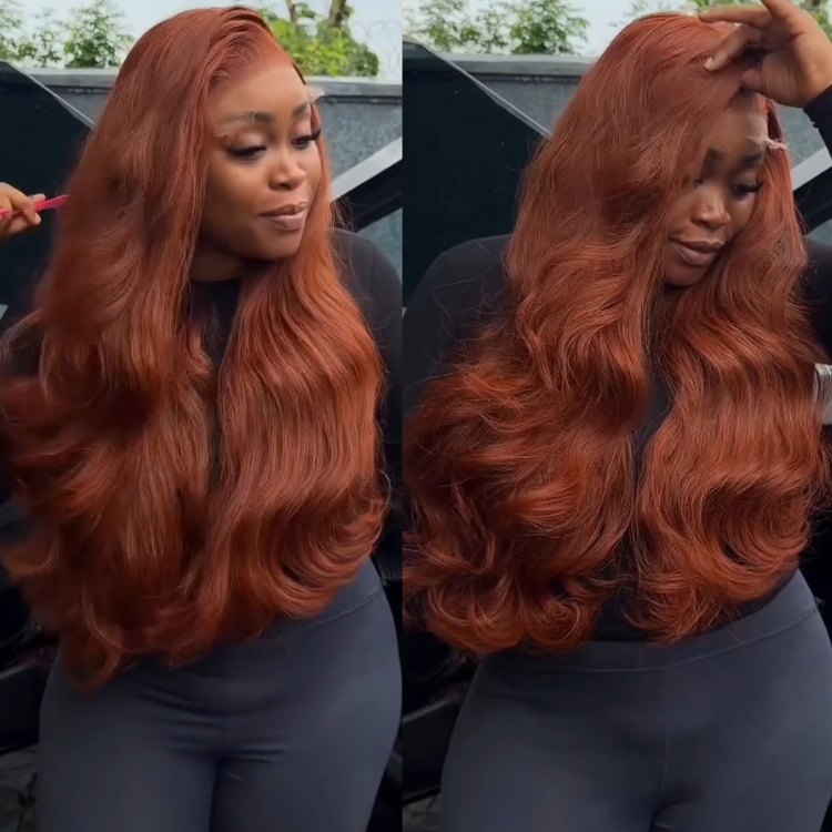 Radiant Auburn Body Wave Human Hair Wig - High-Definition Glueless Frontal for a Natural, Bouncy Look- Rafarada