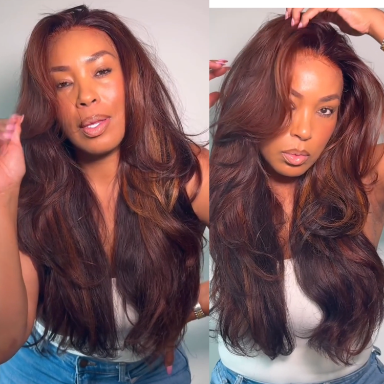 Reddish Brown Body Wave Human Hair Wig HD Lace Front Wig Big Bouncy Waves Human Hair Wig For Wome- Rafarada