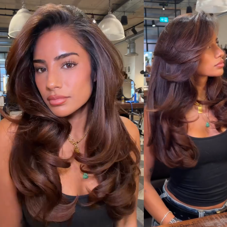 Luxury Reddish Brown Layered Body Wave Lace Front Wig | Premium Silk Smooth Bouncy Curls - Rafarada