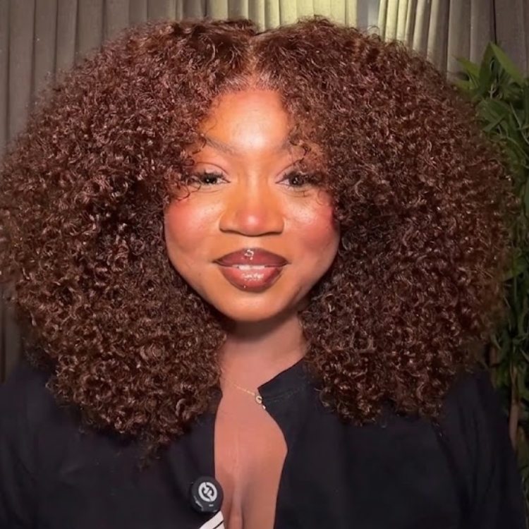 Glueless Reddish Brown Afro Kinky Curly Lace Front Human Hair Wig, HD Transparent Lace Frontal Wig, Voluminous 3C 4A Coily Wig with Bangs for Women- Rafarada