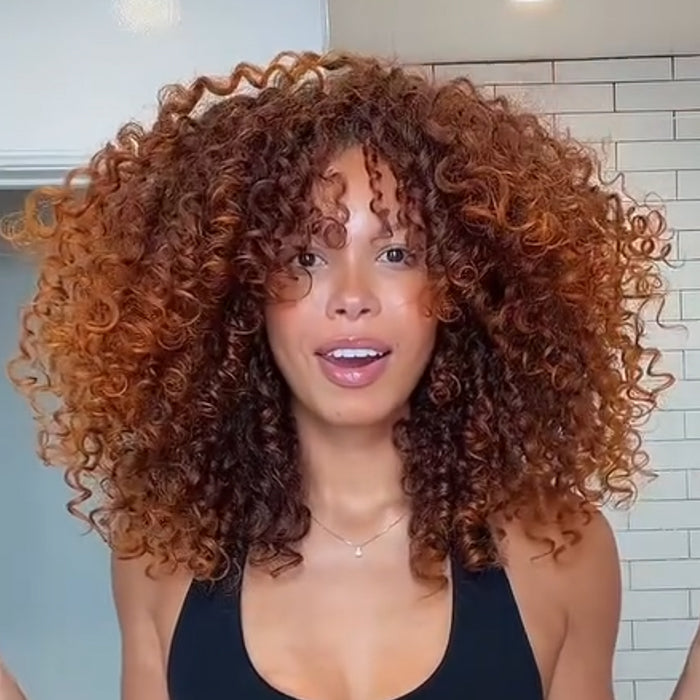 Glueless Reddish Brown Bouncy Curly Wig With Bangs Copper Brown Spiral Curly Hair Wig- Rafarada