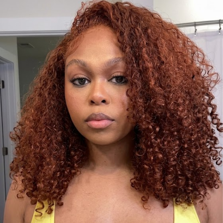 Reddish Brown Water Wave Lace Wig High Density Human Hair - Rafarada