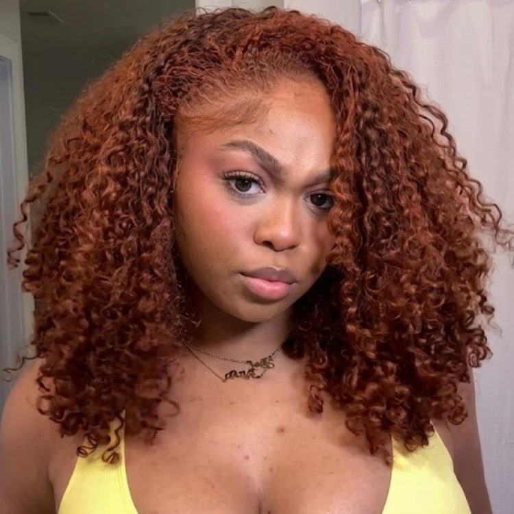 Reddish Brown Water Wave Lace Wig High Density Human Hair - Rafarada