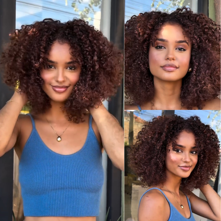Reddish Colored Short Curly Bob Human Hair Wigs Lace Front Wig Pre Plucked High Density Jerry Curly Wigs Human Hair - Rafarada