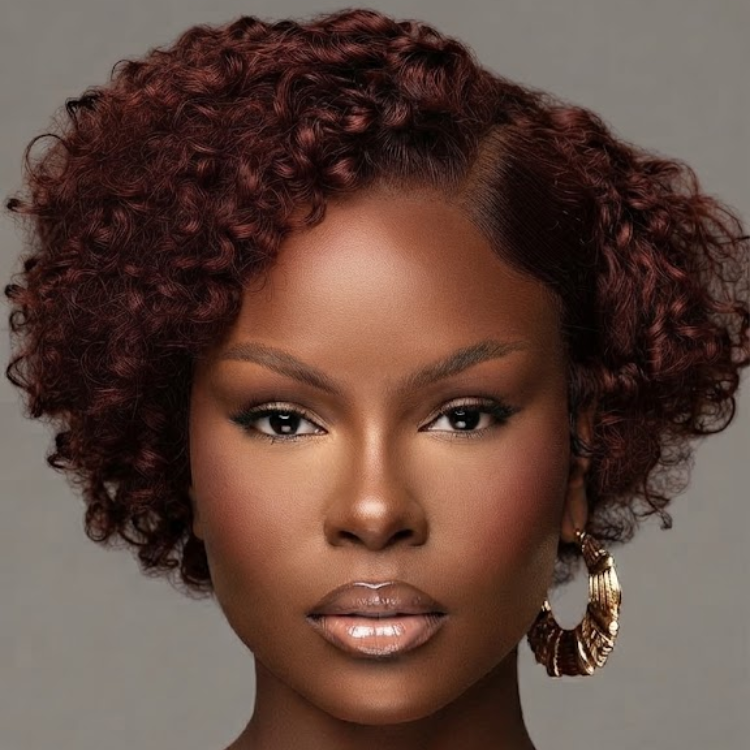 Rich Auburn Color Afro Spiral Curls Human Hair Wig - Glueless Defined Coily Short Bob Lace Front Human Hair Wig- Rafarada
