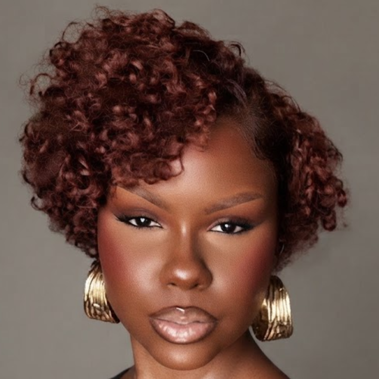 Rich Auburn Color Afro Spiral Curls Human Hair Wig - Glueless Defined Coily Short Bob Lace Front Human Hair Wig- Rafarada
