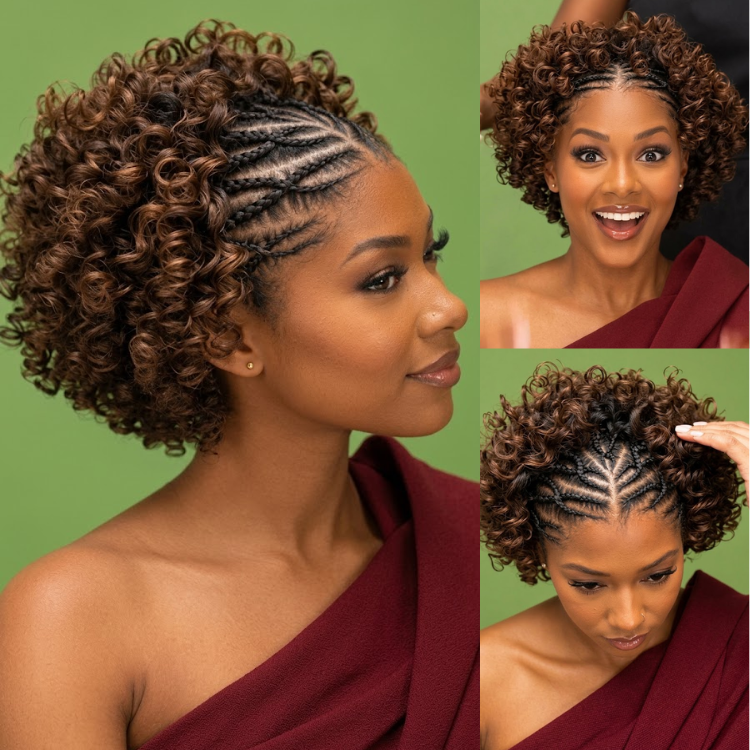 Rich Chestnut Brown Front Cornrow Braided Curly Wig - 3C 4A Defined Spiral Ringlets Human Hair Short Bob Wig - Rafarada