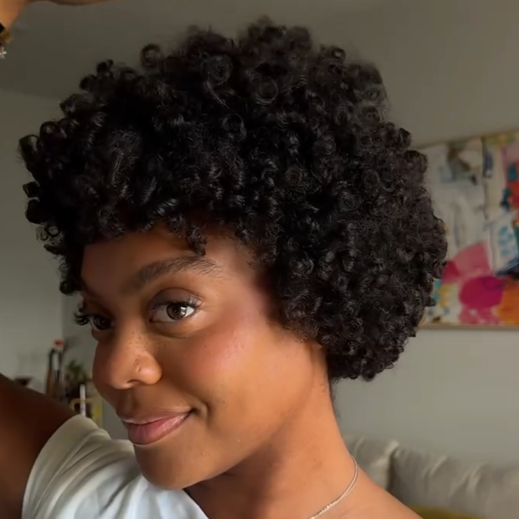 Short Bouncy Kinky Curly Human Hair Wig - Glossy Jet Black Afro Curly Glueless Lace Wig with Defined Coils- Rafarada