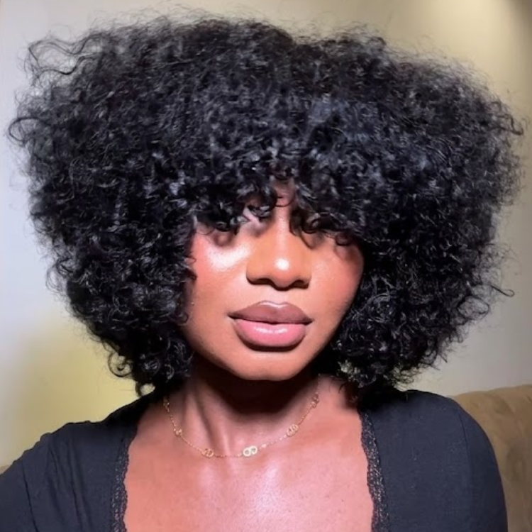 Short Curly Coily Human Hair Wig - Glueless Natural Black Voluminous Bouncy Ringlets- Rafarada