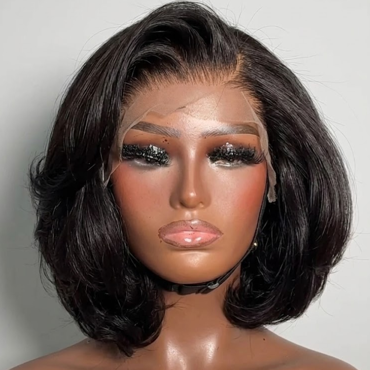 Luxury Short Layered Bob HD Lace Wig 100% Human Hair Voluminous C-Curl Glueless Wig for Women- Rafarada