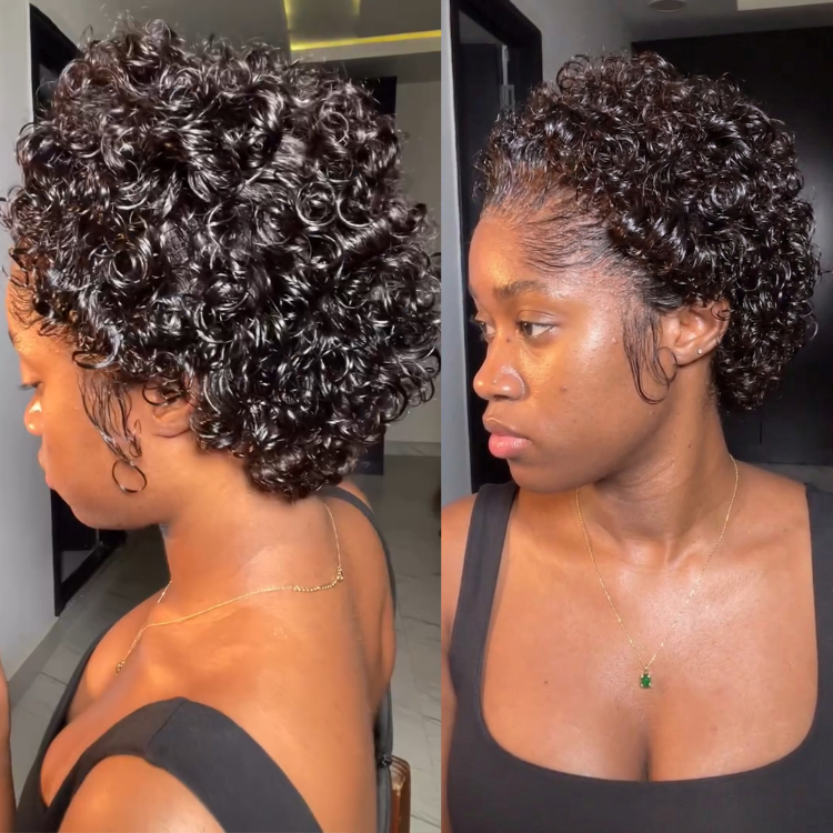 Short Pixie Cut Human Hair Lace Front Wigs - High Elasticity Jerry Curly Hair for Black Women - Glueless Pre-Plucked Natural Black Full Lace Wig- Rafarada