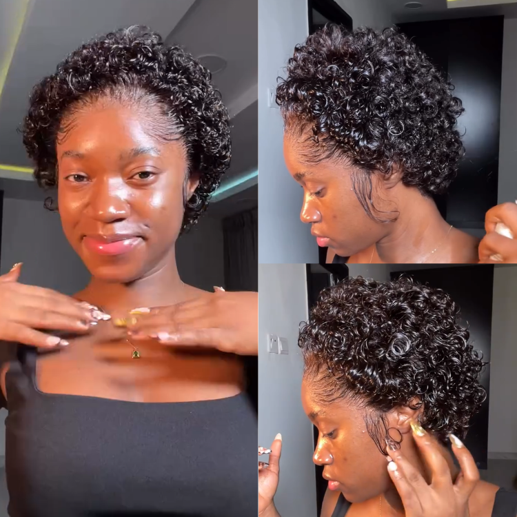 Short Pixie Cut Human Hair Lace Front Wigs - High Elasticity Jerry Curly Hair for Black Women - Glueless Pre-Plucked Natural Black Full Lace Wig- Rafarada