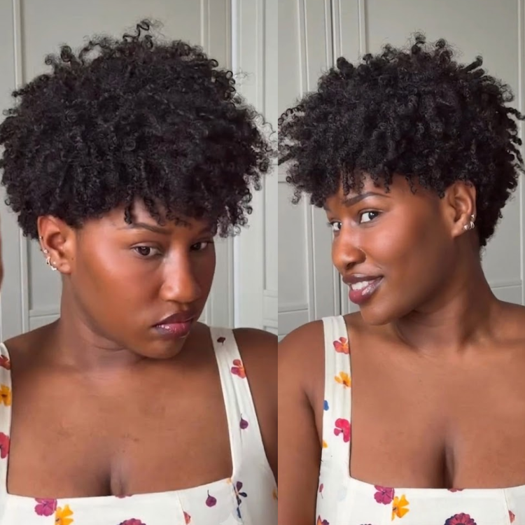 Natural Jet Black Tight Kinky Coily Short Pixie Bob Spiral Curly Human Hair Wig - Rafarada