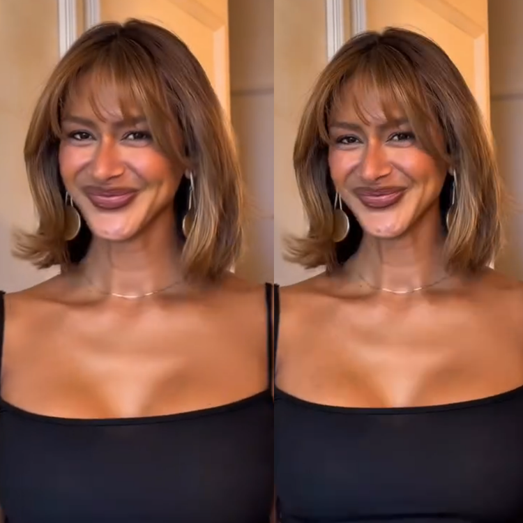 Caramel Bronde Shoulder-Length Bob Wig with Curtain Bangs Outward Flip 100% Human Hair Wigs- Rafarada