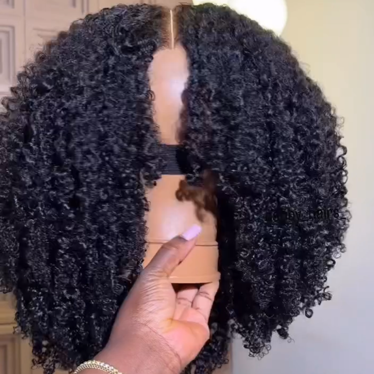 Glueless Afro Curl Human Hair Lace Front Wig Natural Black Afro Textured Soft Coily Curly Wig- Rafarada