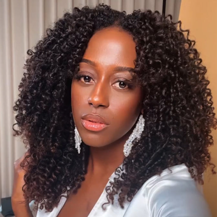 Ombre Dark Brown Highlights Spiral Curly End Color Glueless Wig 100% Human Hair - Rafarada