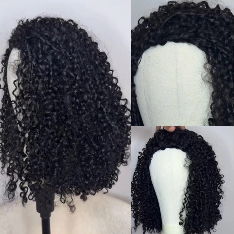 3-In-1 Half Wig Spiral coil Human Hair Wig 200% Density Glueless Flexi-Fit Drawstring Wig - Rafarada