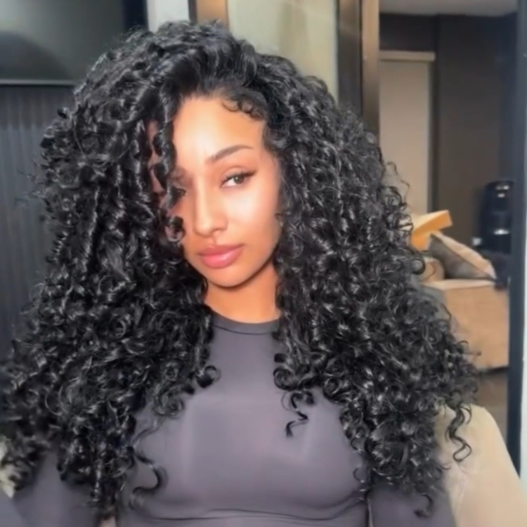 Bouncy Spiral Curly Lace Wig Pre-plucked Natural Black Defined Curls Human Hair Wigs - Rafarada