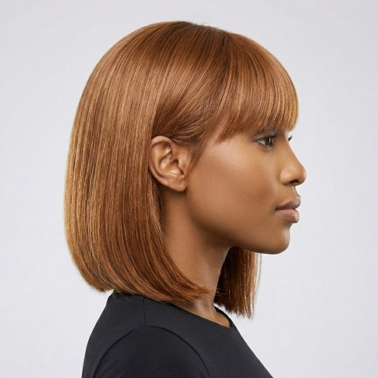 Chestnut Brown Straight Bob Wig with Bangs - Glueless Honey Blonde Short Bob Human Hair Wig for Women - Rafarada
