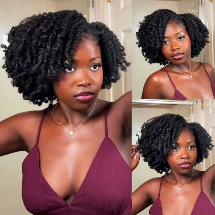 Short Twist Out Kinky Coily Human Hair Wig Natural Black Glueless Defined Coils Afro Wig Pre-Plucked Full Volume - Rafarada
