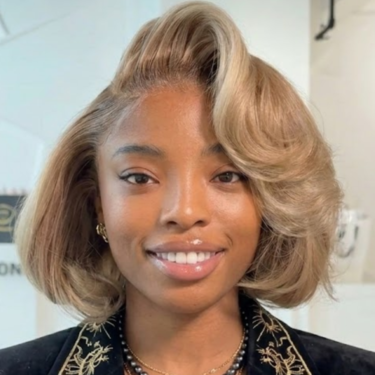 Warm Ash Blonde Voluminous Body Wave Lace Front Wig - Wear & Go Glueless Human Hair Wig with Side Part & Smudged Roots- Rafarada