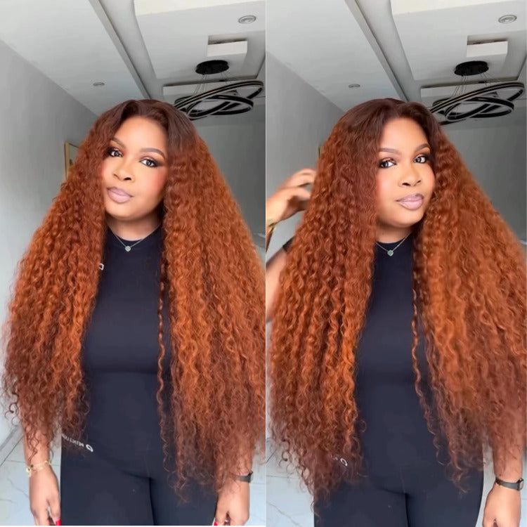 Ombre Dark Brown Ginger Lace Front Wig Water Wave Human Hair Wig - Rafarada