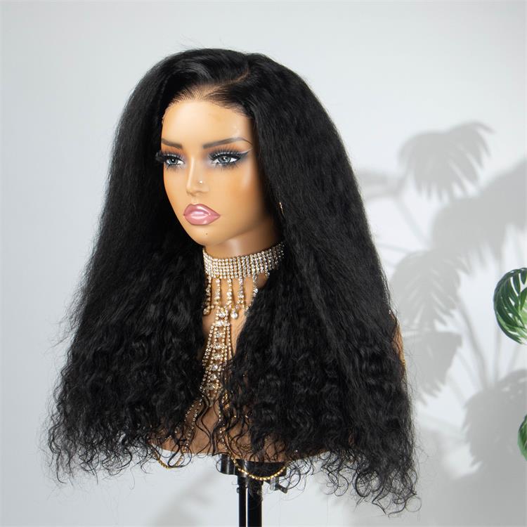 Yaki Straight Bouncy Curls Wig HD Transparent Lace Human Hair Wig Natural Hair For Woman - Rafarada