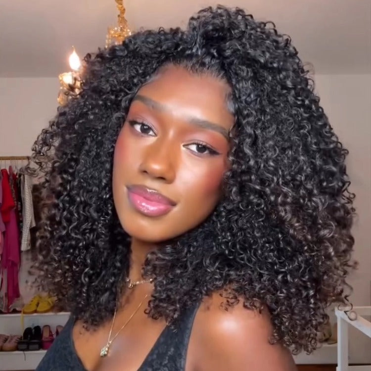 Ombre Brown Afro Textured Wig Glueless Afro Curl Human Hair Lace Front Natural Black & Brown Hair - Rafarada