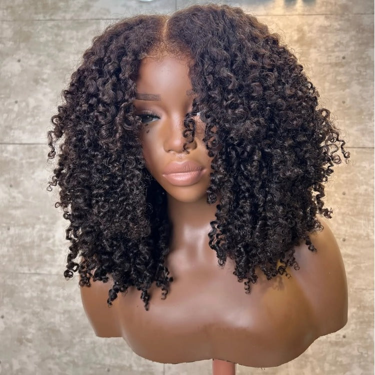 Afro Curl Hair Waves With 4c Hair Edges Front Lace Wig Glueless Lace Natural Color Human Hair Wigs - Rafarada