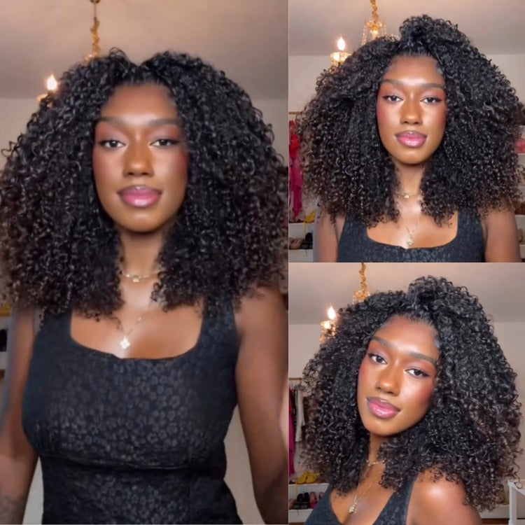 Ombre Brown Afro Textured Wig Glueless Afro Curl Human Hair Lace Front Natural Black & Brown Hair - Rafarada