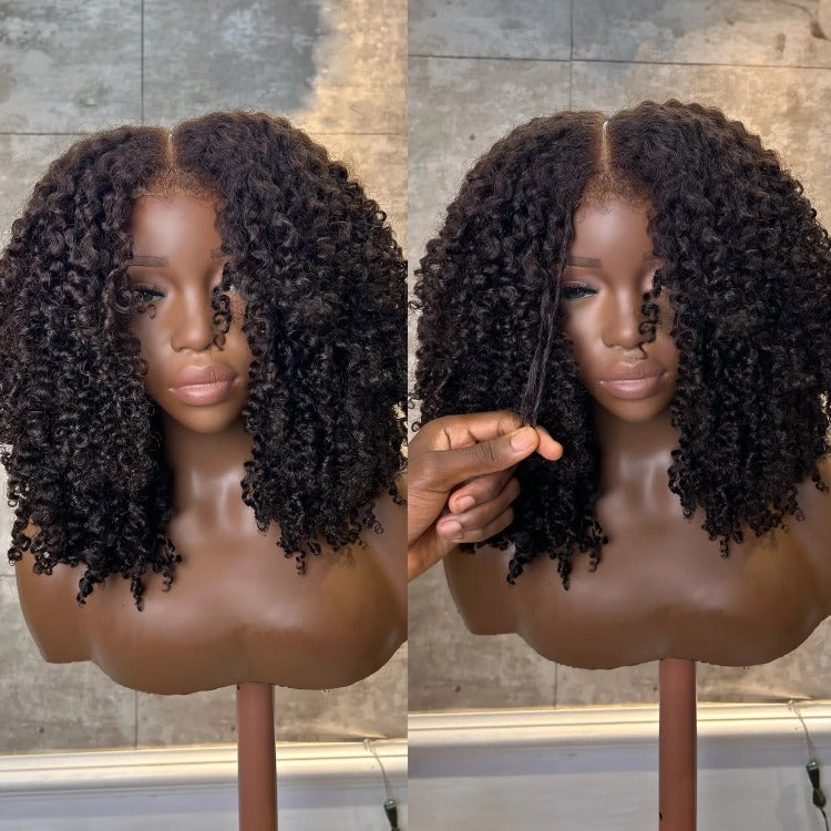 Afro Curl Hair Waves With 4c Hair Edges Front Lace Wig Glueless Lace Natural Color Human Hair Wigs - Rafarada