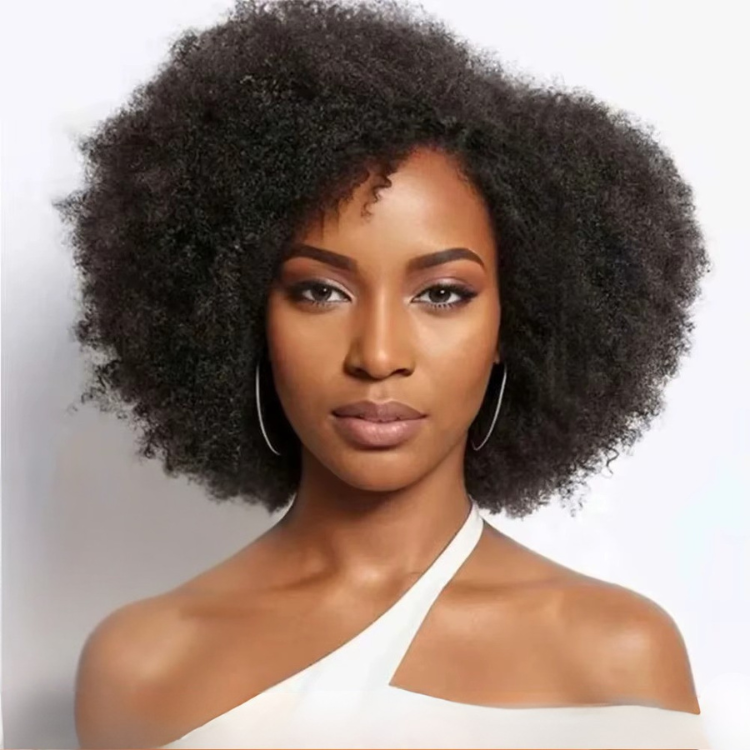 Afro Kinky Curly 3-In-1 Half Wig High Density Glueless Flexi-Fit Drawstring Wig - Rafarada