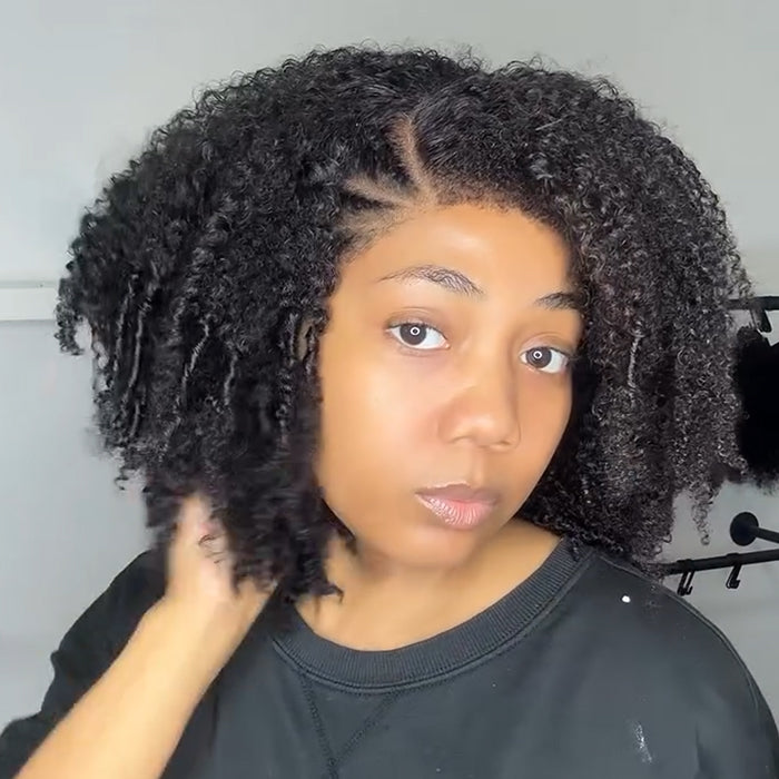 Pre-Styled Side Braided Afro Curly Lace Front Wig Voluminous Glueless Wear and Go Wig - Rafarada