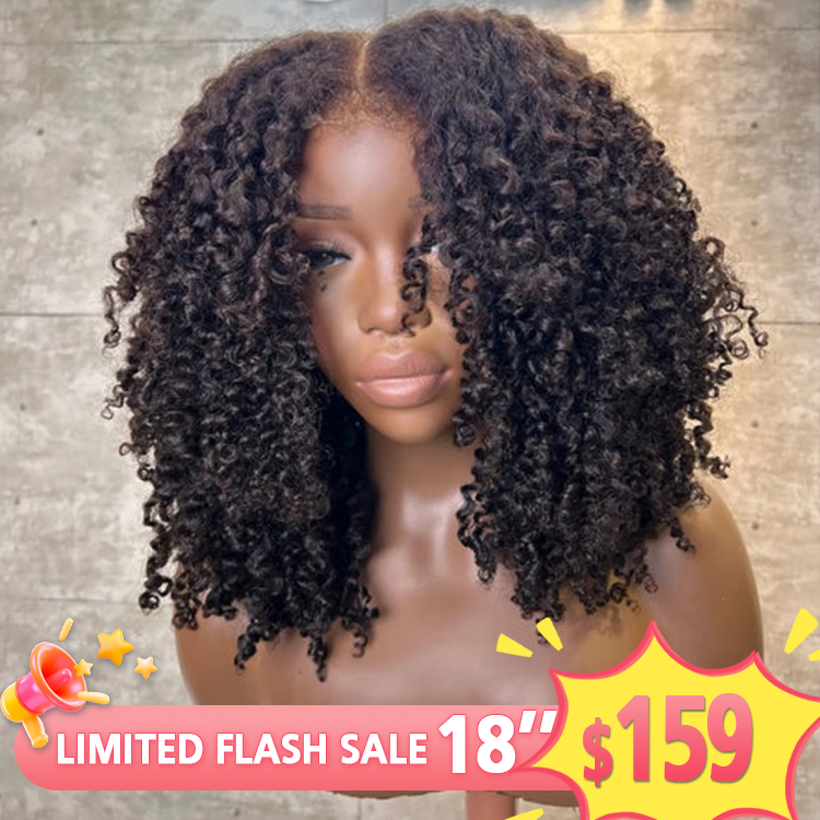 FLASH SALE | Afro Curl Hair Waves With 4c Hair Edges Front Lace Wig Glueless Lace Natural Color Human Hair Wigs - Rafarada