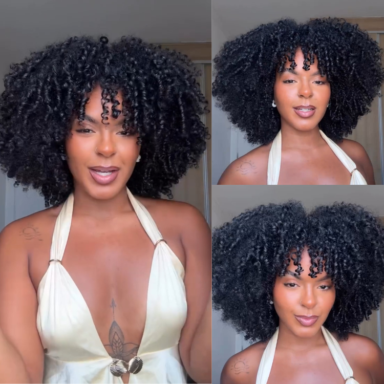 Afro Curly Skin Base Wig Full Mechanism Human Hair Wig With Bangs- Rafarada