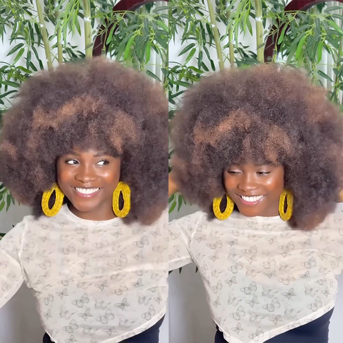 Full And Fluffy Volume Glueless Afro Kinky Curly Human Hair Ombre Color Wear & Go Lace Closure Wigs- Rafarada