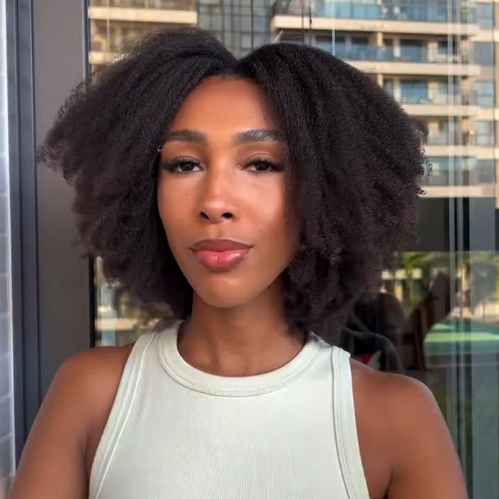 Natural Black Afro Kinky Curly Bob Wig HD Lace Frontal Afro Texture Glueless Human Hair - Rafarada