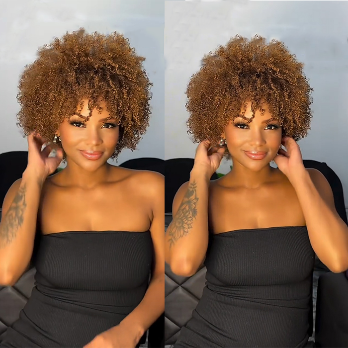 Golden Brown Color 4C Texture Afro Curls Human Hair Wig Glueless HD Lace Front Wig For Women - Rafarada