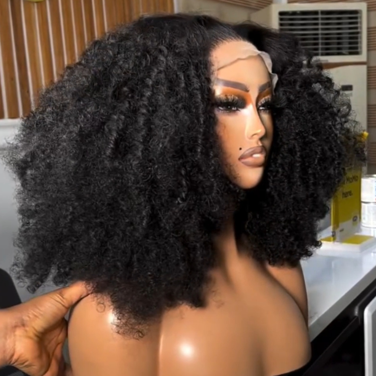 Glueless Kinky Curly HD Lace Front Human Hair Wigs for Black Women Realistic 4C Kinky Curly Natural Black Voluminous Melted Match Lace Wig - Rafarada