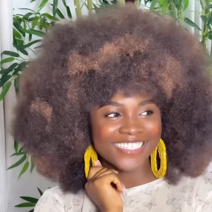 Full And Fluffy Volume Glueless Afro Kinky Curly Human Hair Ombre Color Wear & Go Lace Closure Wigs- Rafarada