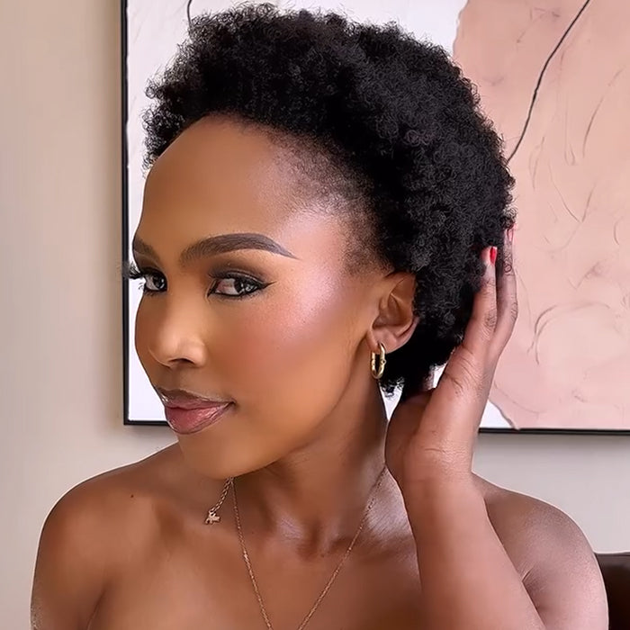 Short Afro Kinky Straight Human Hair Wigs Natural Black Glueless Lace Front Wig Skin Base Human Hair Wig - Rafarada