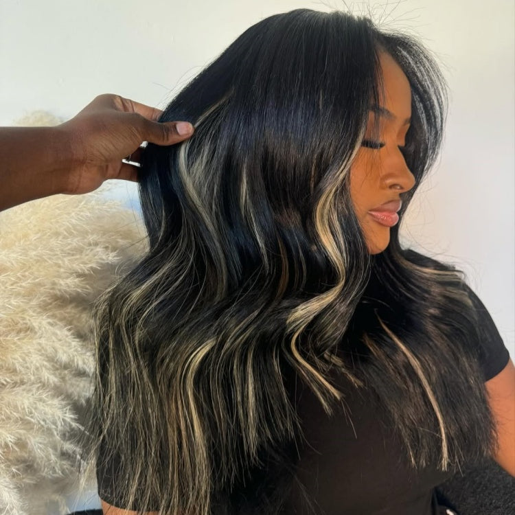 Honey Blonde Highlight 300 Density Straight Blunt Cut HD Lace Frontal Human Hair Wig - Rafarada