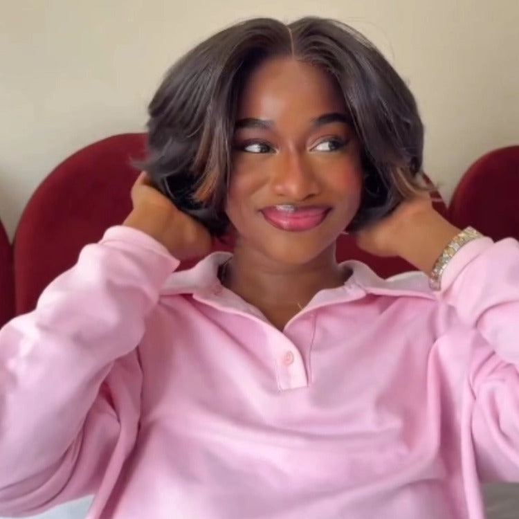 Skunk Stripe Hair Bob Straight Human Hair Wig Glueless Wig - Rafarada