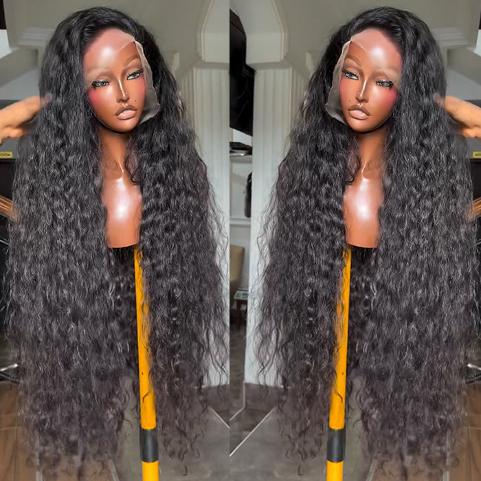 Natural Curly Wave Human Hair Wig Natural Black Color Water Wave Natural Look Human Hair Lace Wig - Rafarada