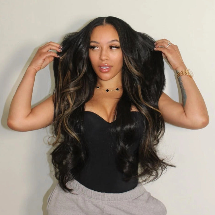 Honey Blonde Highlight 200 Density Body Wave 13x4 HD Lace Frontal Human Hair Wig - Rafarada